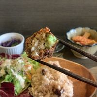Inside the avocado/seaweed/tofu nuggets at Base Island Kitchen in Osaka