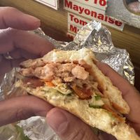 Vegan burger (soya burger with lettuce, tomato, pickle, ketchup and mustard  at Bang Dun Rai Lay Chicken Kebab in Krabi