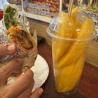 Falafel wrap, and sliced mango  at Bang Dun Rai Lay Chicken Kebab in Krabi