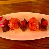 Vegan chocolate torte w/ raspberry sorbet  at Blue Sushi Sake Grill in Tempe
