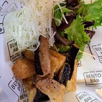 Korean fried aubergine soy garlic at Bento Bab - Commercial Street in East London