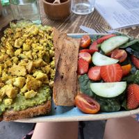Avocado Toast with scrumbled tofu and bacon tempeh  at Café Zapopan in Zapopan