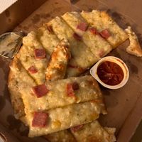 Vegan garlic cheese and faux ham at Papa Johns in Liverpool