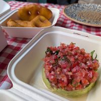 Pumpkin fritters with guac. Pretty presentation at rhuka in Madrid