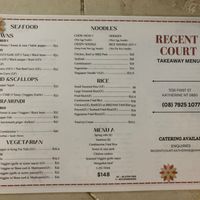 Vegetarian menu at Regent Court Chinese Restaurant  in Katherine