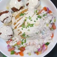 "Couscous de quinoa" (acompanha bolinhos fe falafel, saladinha de tomate, pepino e cebola roxa regados com muito tahine) at Haya Falafel Café - Pinheiros in Sao Paulo