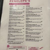 Front page of menu  at Penelope's Vegan Taqueria - Pilsen in Chicago