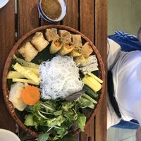 Traditional Vietnamese dish (we started eating before taking the picture sorry 😅)  at Chickpea Eatery in Da Nang