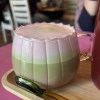 Pink matcha latte  at Balans Brunch Bar in Bratislava