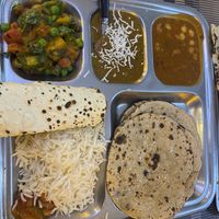 Classic thali (ask for no paneer and plain rotis instead of butter rotis)  at Gulshan Restaurant in Agra