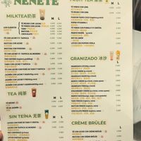 Tea menu / menú de tés at Neneté Bubble Tea in Sevilla
