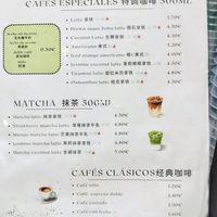 Coffee menu / menú de cafés at Neneté Bubble Tea in Sevilla
