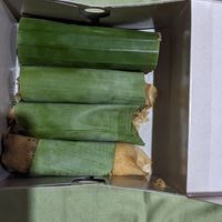 It comes wrapped in banana leaf..:) at Serabi Notosuman Ny. Lidia in Surakarta