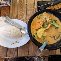 Satay soy chicken, Thai red curry and jasmine rice   at Peace Harmony in Sydney