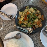 Cashew stir fry and steamed ricee  at Peace Harmony in Sydney