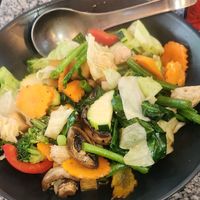 Pepper stir fry with soy chicken and tofu at Peace Harmony in Sydney