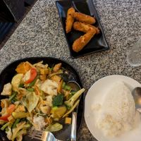Jungle stir fry and 'prawn' starter at Peace Harmony in Sydney
