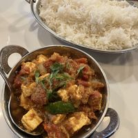 Kadai Tofu Entrée (tofu with a special spice blend, onions, tomatoes, bell peppers). at Saffron Indian Grill & Bar in Eagan