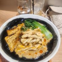 Spicy vegan ramen with extra fried tofu at MOON and BACK in Osaka