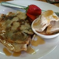 Delicious chocolate and strawberry pancake with salted caramel icecream at Plant in Cape Town