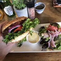 The Salmon burger is absolutely DELICIOUS! at Plant in Cape Town