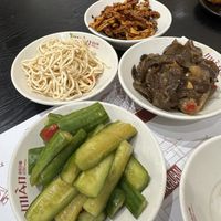 Tofu skin, wood ear mushroom, cucumber salad, cold radish  at Mian Sichuan in Santa Clara