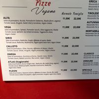 Vegan menu options at Pizzeria L'Angelo in Venice