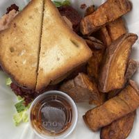 Beet burger with gluten free bread at Green Leaf in Framingham