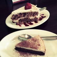 vegan deliciousness! tiramisu brownie and carrot cake at Green Leaf in Framingham