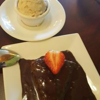 Vegan gluten-free chocolate brownie and maple bourbon ice cream at Green Leaf in Framingham