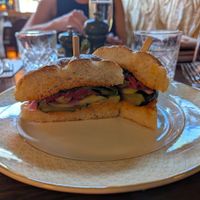 Vegan roast veg focaccia at Cosy Club in Sheffield
