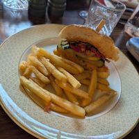 Vegan roast veg focaccia & fries at Cosy Club in Sheffield