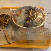 Kwi veggy, fries, ketchup and coconut water  at Bokit'ry in Baie-mahault