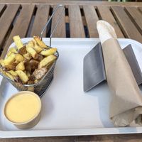 Kebab wrap and fries with cheddar sauce. Next time I’d try a different sauce  at KVB in Montpellier