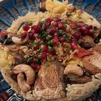 Vegan version of upside down kofta with mushrooms, cauliflower and eggplant at Tawook Lab in Helsinki