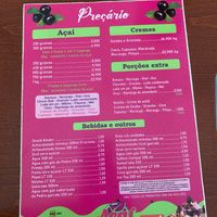Menu  at Açaí da Rose in Torres Novas