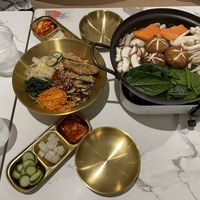 Eggplant Bibimbap and Mushroom Hot Pot  at Two Cranes in Central Singapore