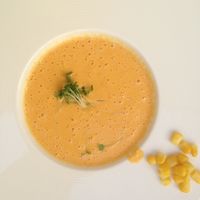 Raw corn soup (soup of the day) at Rawcha in Prague