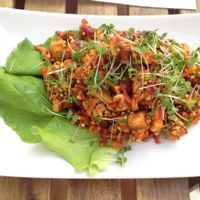 Dish of the day (comes with a soup): raw chili sin carne With sprouted buckwheat  at Rawcha in Prague