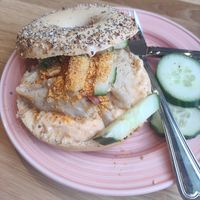 Thai 'Chicken' everything bagel at Bagels & Beans - Oude Ebbingestraat in Groningen