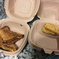 Two Gardein overcooked strips and sandwich  at Choices Cafe in Miami