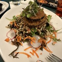 Crusted eggplant over grains and salad with a balsamic sauce   at Big Tree Inn  in Geneseo