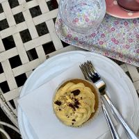 Sitting in the calm garden at CupCakes Wien in Vienna