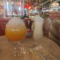 Two of the non alcoholic drinks. One with coconut and one with passion fruit. at Basta  in Uppsala