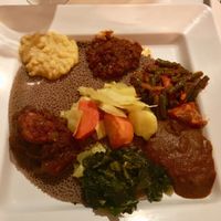 Veggie Platter of Ethiopian Goodness on Injera at DAS Ethiopian in Washington