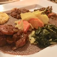 Veggie Platter of Ethiopian Goodness on Injera at DAS Ethiopian in Washington