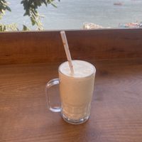 Banana and date smoothie made with coconut milk  at Everest Cafe in Varanasi