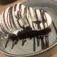 Chocolate brownie with vanilla ice cream   at Orto - Bedford House in Belfast