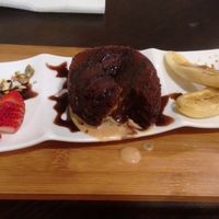 Hot chocolate and peNut butter oozing out. Awesome desert at Well Dressed Salad Bar and Cafe in Central Singapore