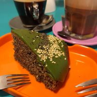 Matcha black sesame cake at Well Dressed Salad Bar and Cafe in Central Singapore
